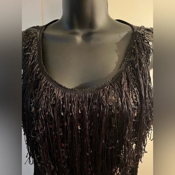 Black Sequin Fringe dress vintage Gatsby dress fringe sequence stampede western - Picture 4 of 11
